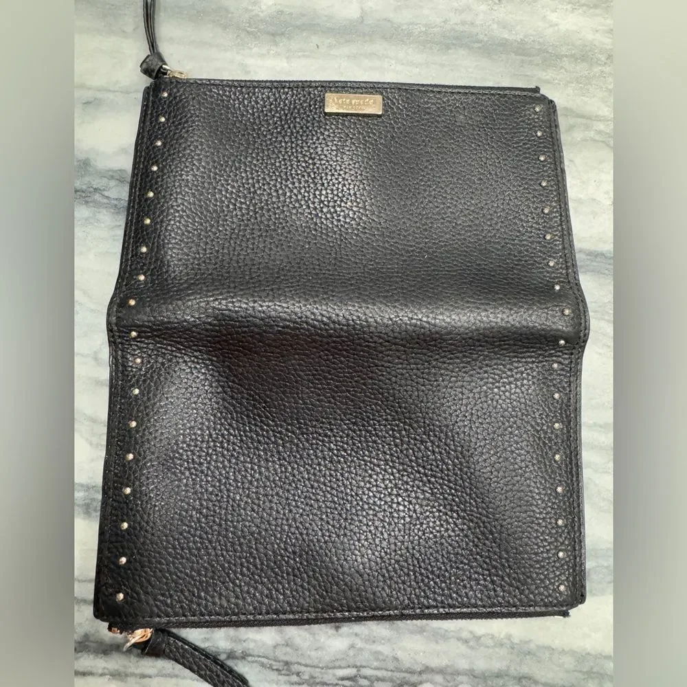 Kate Spade New York Black Pebbled Leather Double Zip BiFold Wallet‎